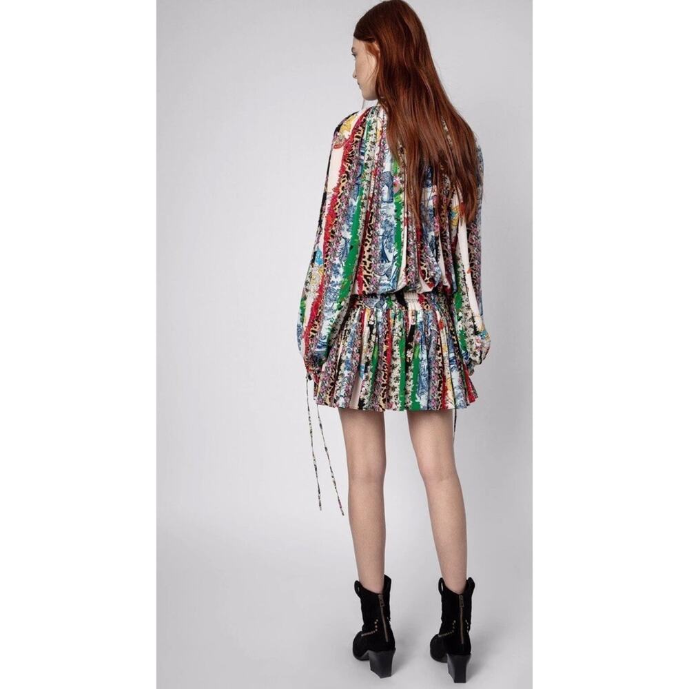 Zadig & Voltaire Rocade Mixed Print Silk Mini Dress Boho XS Rare Multicolor - Picture 3 of 12